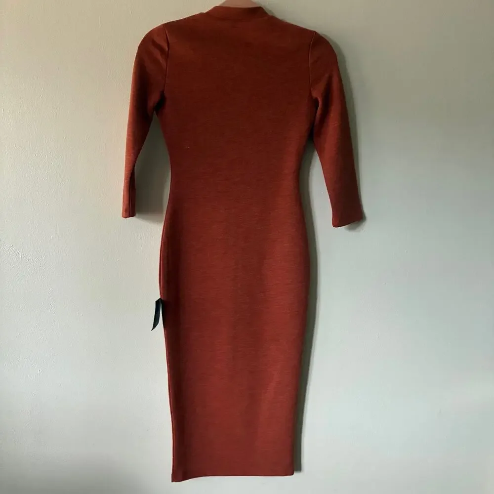 Lulus NWT Womens Small Rust Orange Sweater Knit Bodycon Dress Mock Neck Stretch - Picture 10 of 11